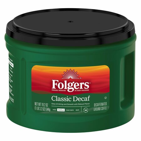 FOLGERS Ground Coffee, Classic Roast Decaffeinated, Ground, 22 3/5oz, Can, PK6 374